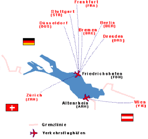 [Karte Fluganreise an den Bodensee - Grafik 140k]